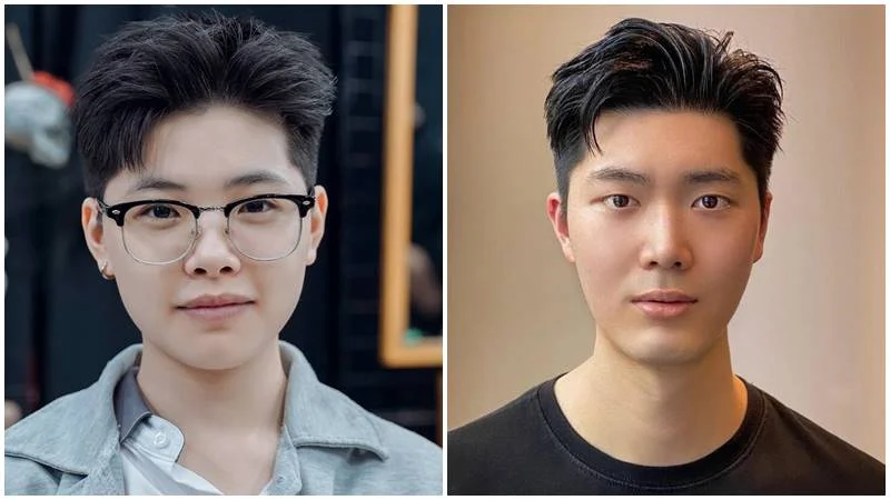 Hai chân dung nam minh họa kiểu tóc ivy league ngắn, gọn và vuốt nhẹ