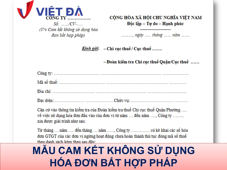 PDF) Mẫu cam kết không sử dụng hóa đơn bất hợp pháp - Phần mềm Việt Đà