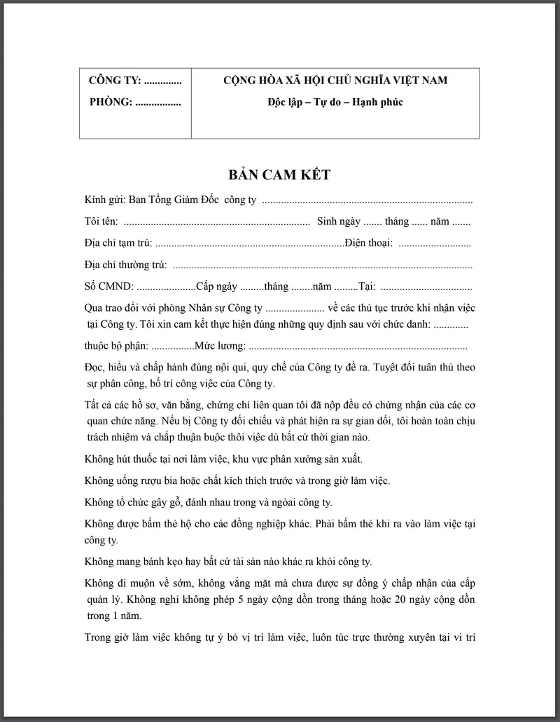 Download 9 mẫu bản cam kết thông dụng nhất mọi thời đại!