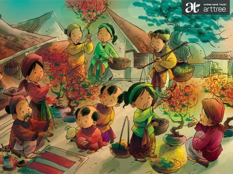 Tổng hợp 10+ bức tranh vẽ ngày tết đẹp nhất của học sinh (Nguồn tham khảo) (3)