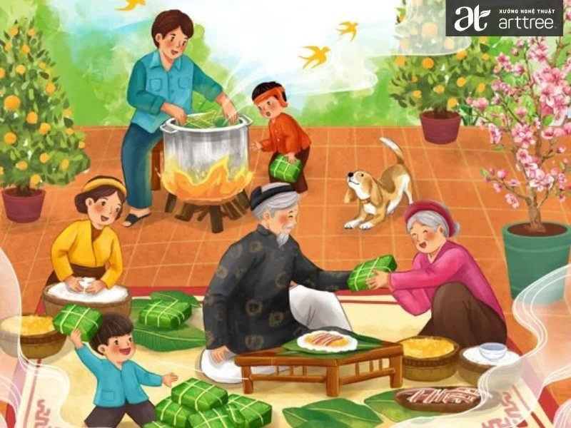 Tổng hợp 10+ bức tranh vẽ ngày tết đẹp nhất của học sinh (Nguồn tham khảo)
