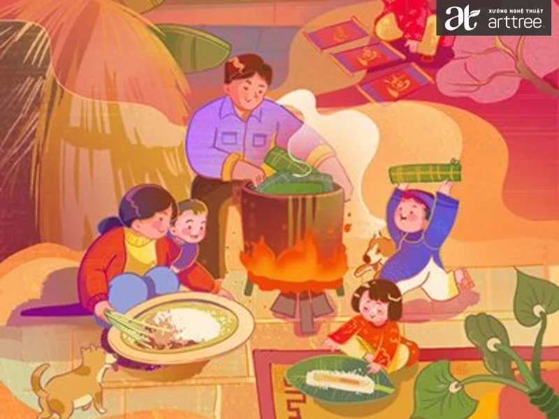 Tổng hợp 10+ bức tranh vẽ ngày tết đẹp nhất của học sinh (Nguồn tham khảo) (2)