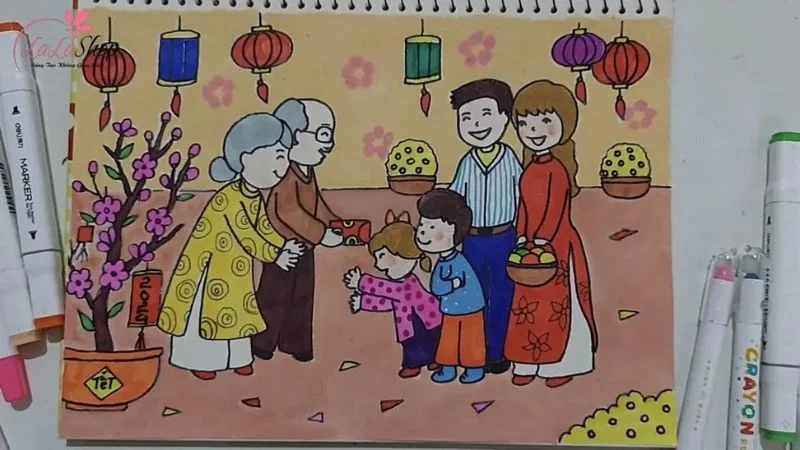 100+ Mẫu vẽ tranh lễ hội ngày Tết 2025 đẹp, độc nhất vô nhị