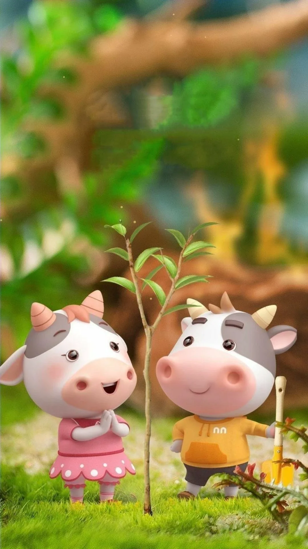 Hình nền Zalo chú bò dễ thương trong rừng