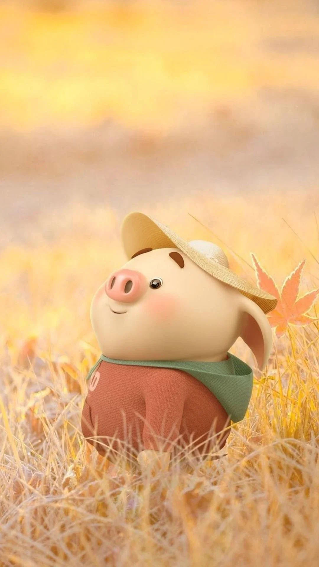Hình nền Zalo chú heo đội mũ đáng yêu trên cánh đồng