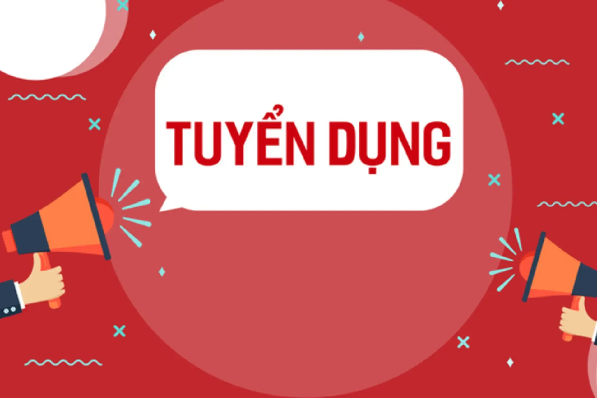 Ảnh tuyển dụng nhân sự với hai chiếc loa megaphone trên nền đỏ