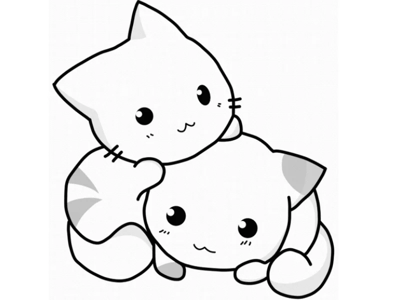 Tranh tô màu cho bé hai chú mèo ôm nhau