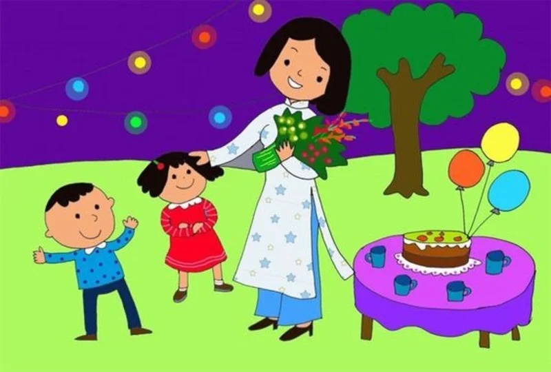 Tranh vẽ hoạt hình về cô giáo và học sinh nhân ngày 20/11.