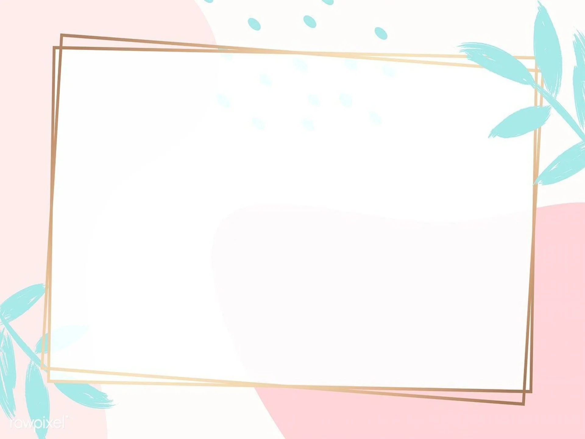 Hình nền pp tối giản màu hồng pastel với khung viền vàng đôi và lá xanh mint thanh lịch