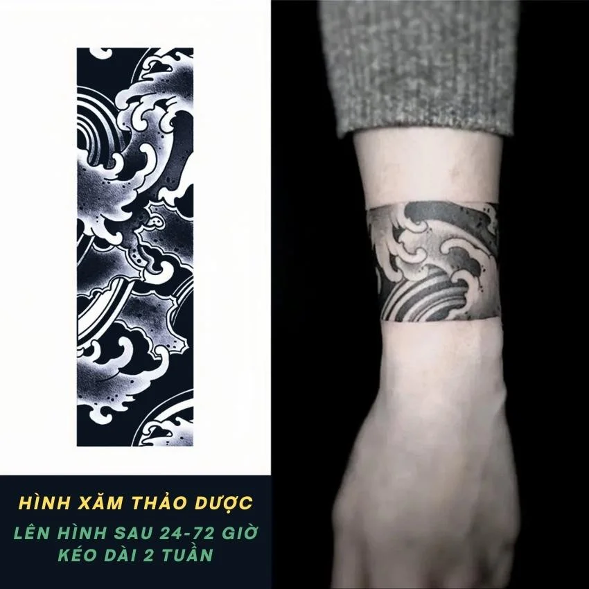 Mẫu hình xăm nhật cổ tay họa tiết sóng biển phong cách truyền thống Nhật Bản