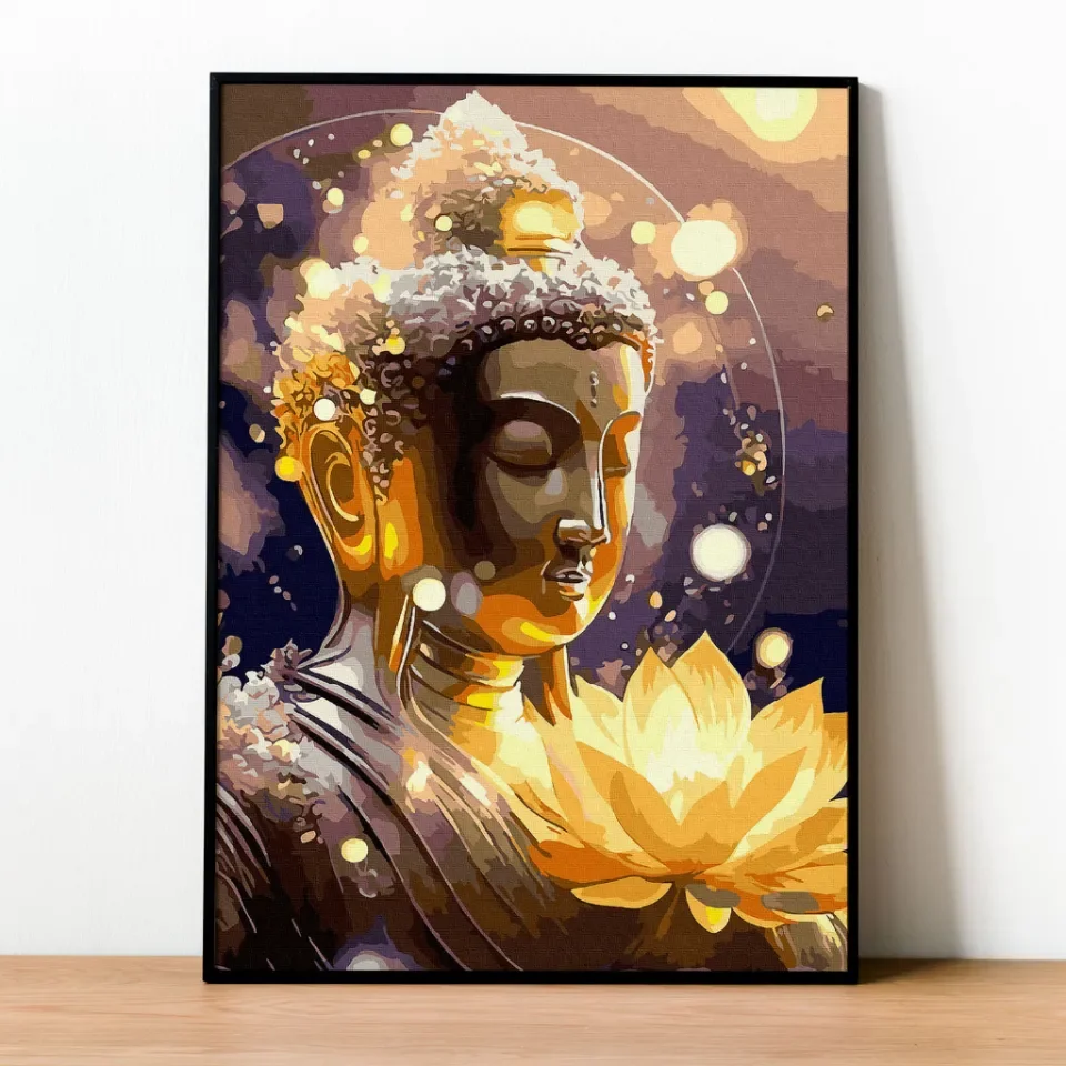 Tranh số hóa tượng Phật vàng trên hoa sen