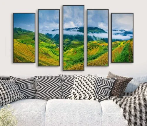 Tranh treo tường bộ 5 tấm phong cảnh ruộng bậc thang vùng đồng quê