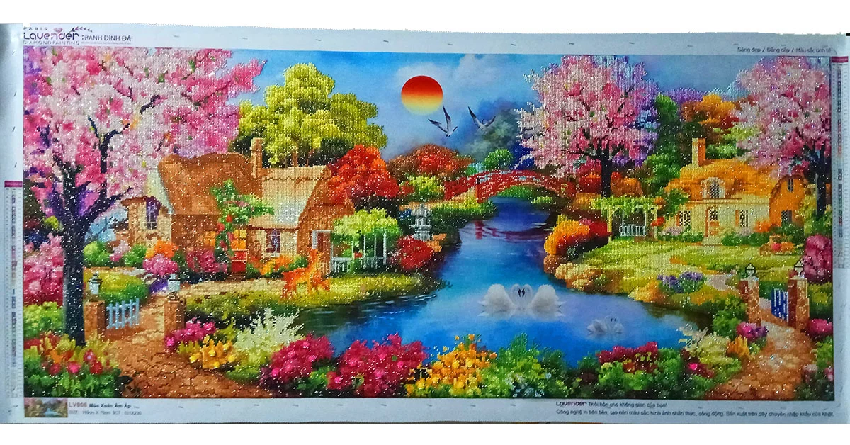 tranh đính đá phong cảnh làng quê yên bình