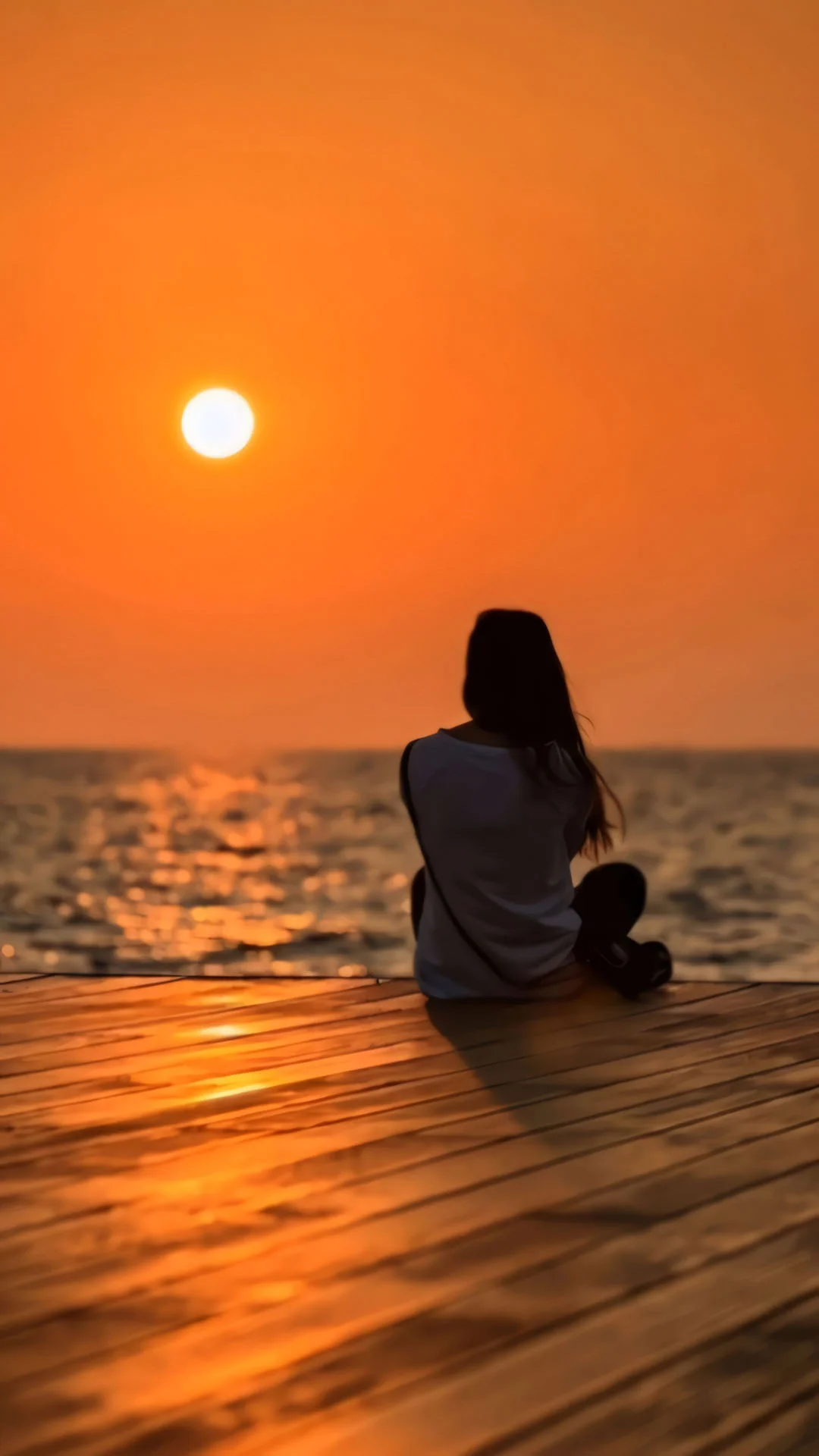 Người ngồi một mình trên bề gỗ nhìn mặt trời lặn
