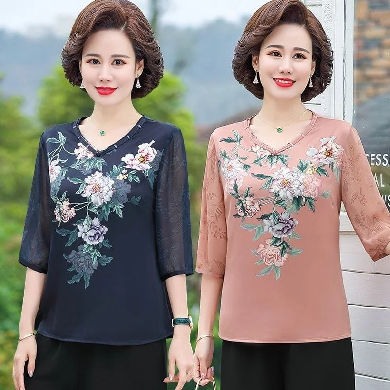 Áo Kiểu Cổ Tim Cho Phụ Nữ Trung Niên