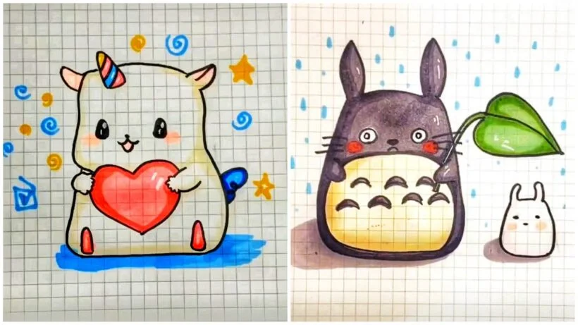 Hình vẽ cute đáng yêu trên giấy ô ly