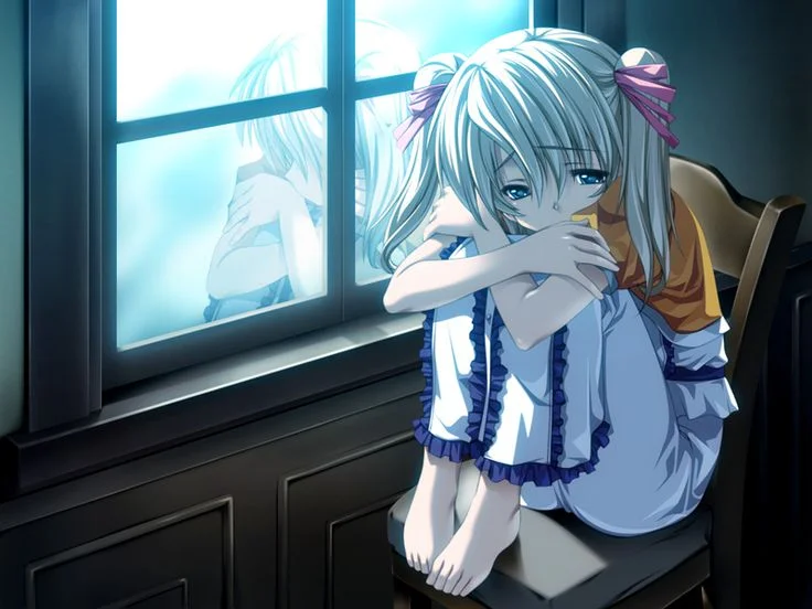 Ảnh anime nữ buồn ngồi khóc chất chứa nhiều tâm trạng.
