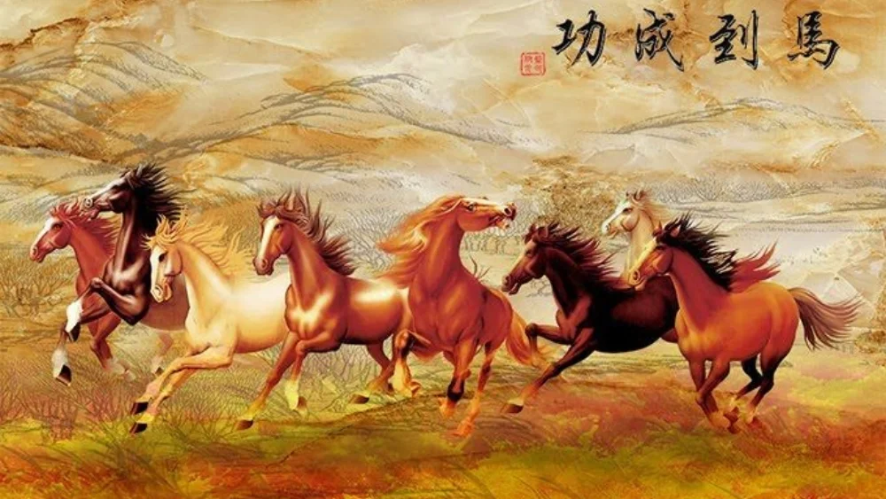 Tranh phong thủy mã đáo thành công với đàn ngựa phi nước đại mang lại may mắn và tài lộc