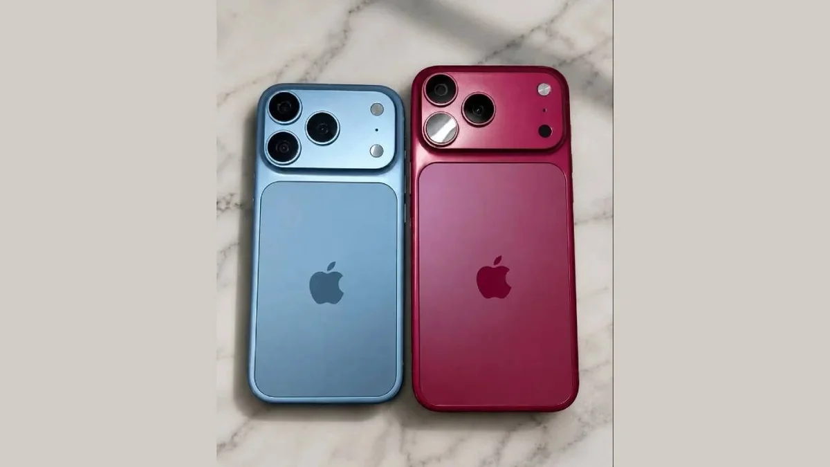 Hai chiếc iPhone 18 màu xanh và đỏ