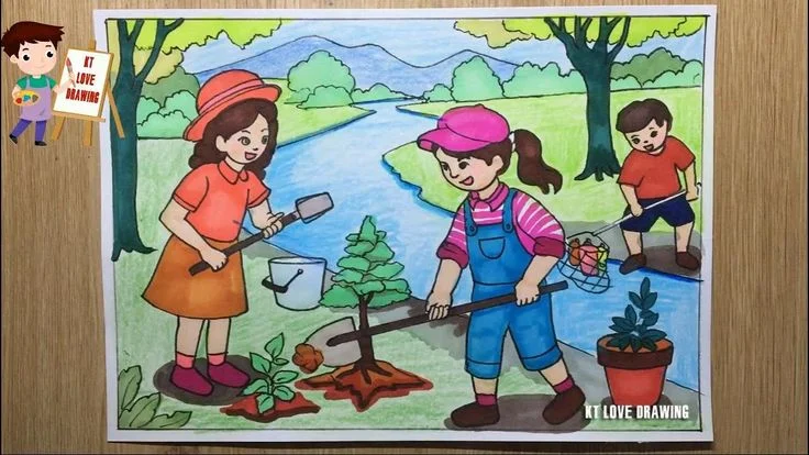 Vẽ tranh trồng cây bảo vệ môi trường | Vẽ tranh vì môi trường tương lai | Vẽ cuộc sống xanh