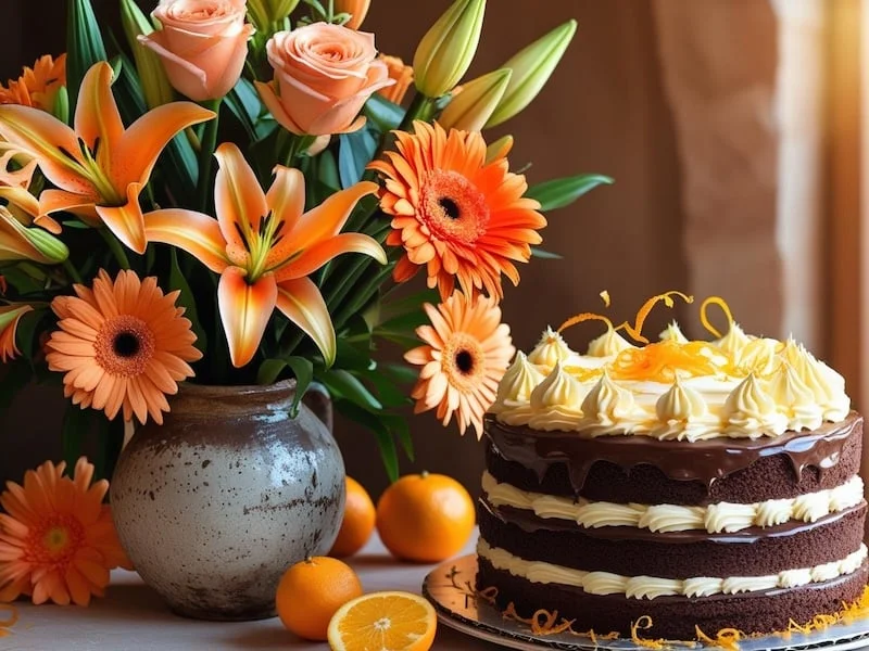 Ảnh bó hoa hồng vàng và bánh sinh nhật đẹp tặng bạn thân năng động