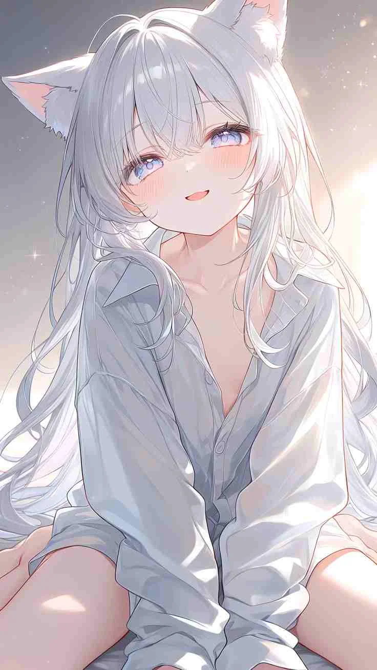 Cô gái anime tai mèo dễ thương