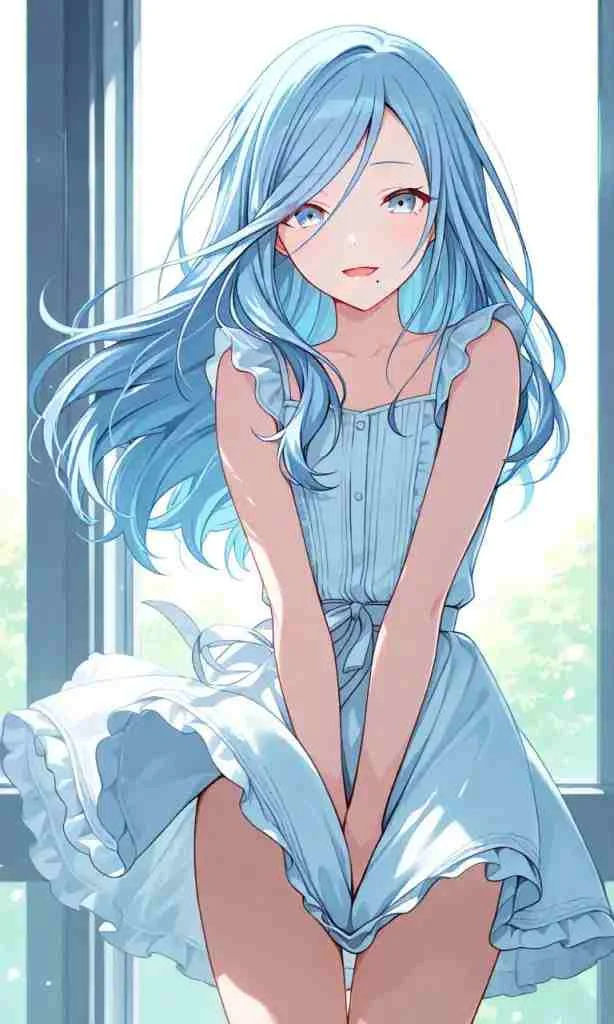 hình ảnh anime nữ tóc xanh nhẹ nhàng