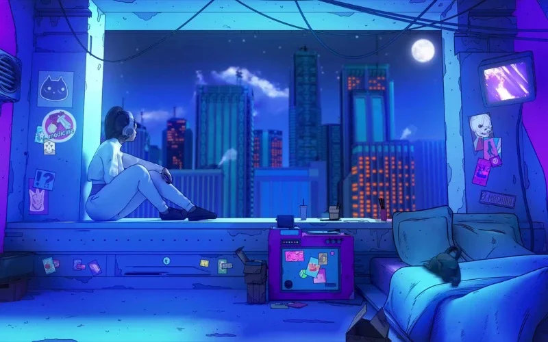 hình nền chill màu xanh cho máy tính