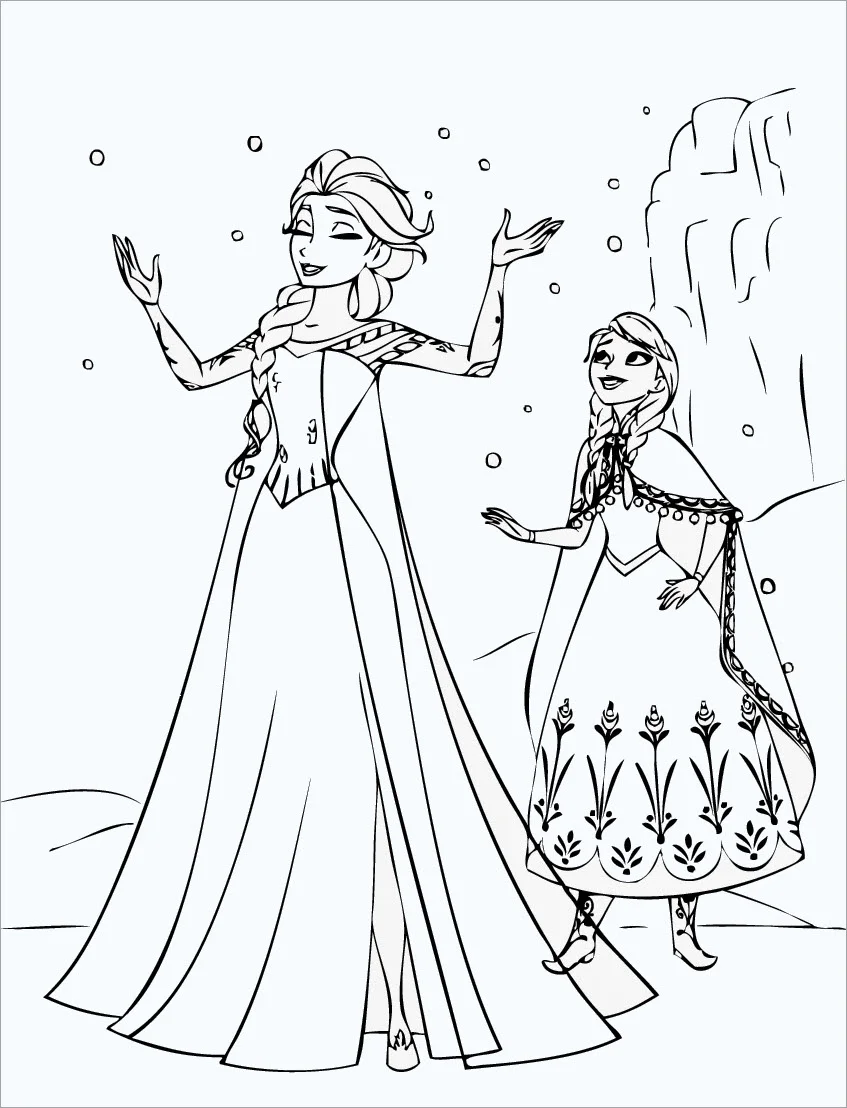 tranh tô màu hai chị em Elsa và Anna