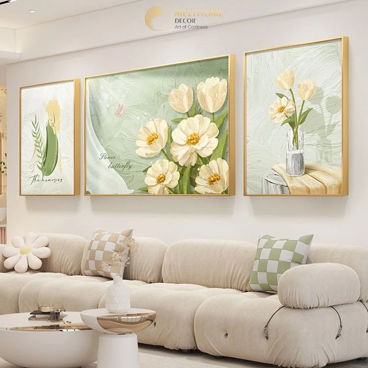 Bộ 3 Tranh Treo Tường Tráng gương / Canvas Cao Cấp - Bình Hoa -Kiểu mới- 4668-8 | MelyHome- Tranh treo tường Canvas
