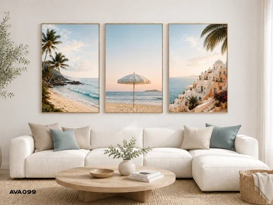 Bộ tranh treo tường phong cảnh biển đẹp mắt trang trí phòng khách hiện đại
