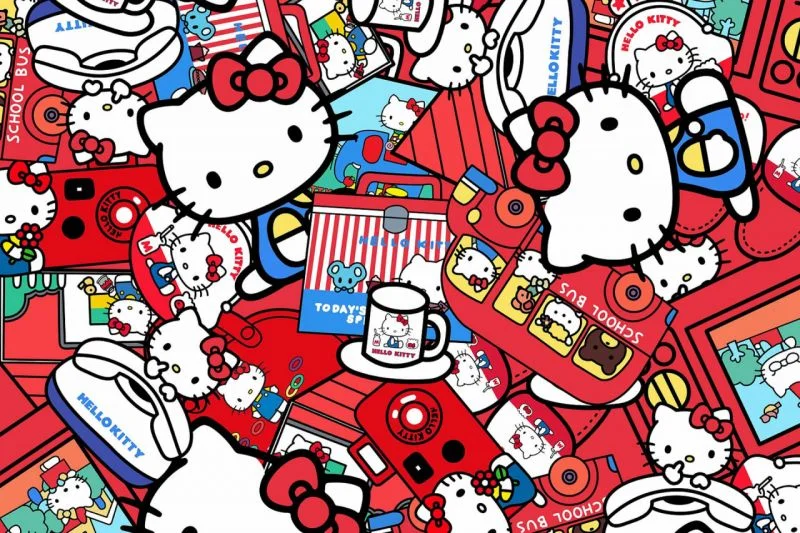 Hình nền ảnh hello kitty với họa tiết collage rực rỡ