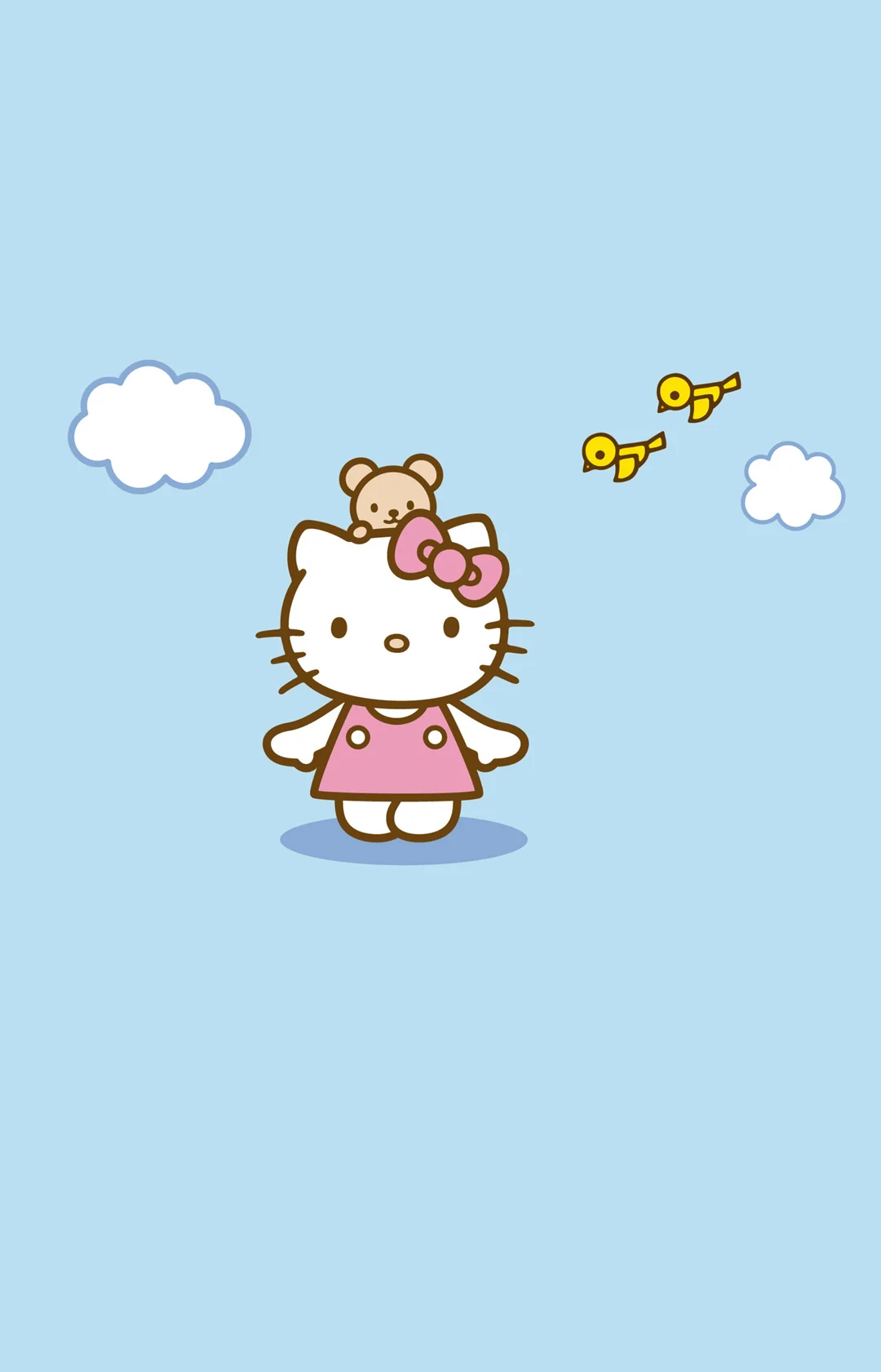 Ảnh Hello Kitty đứng dưới bầu trời xanh cùng những đám mây