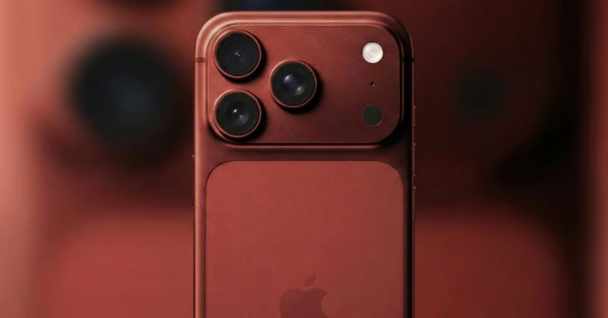 Cận cảnh cụm camera mặt lưng của mẫu iPhone 18 Pro Max màu đỏ