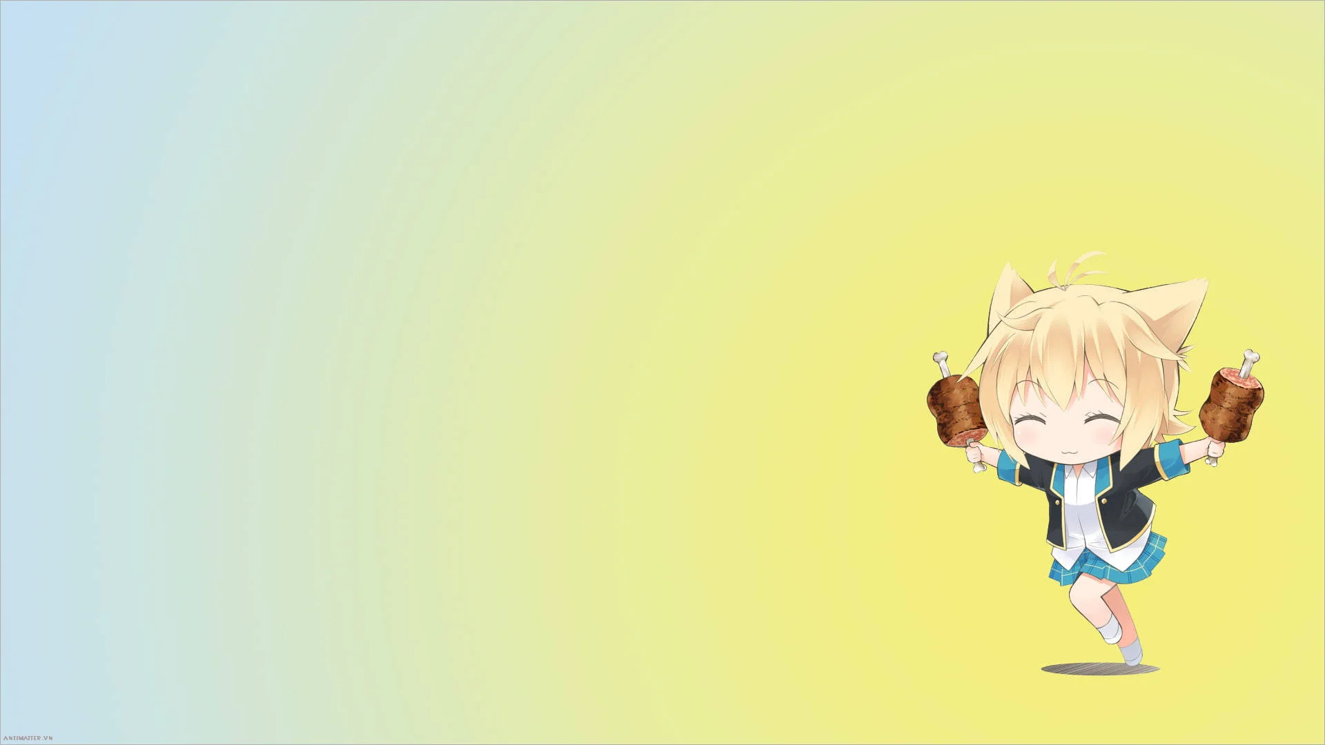 nhân vật anime chibi cầm đùi gà