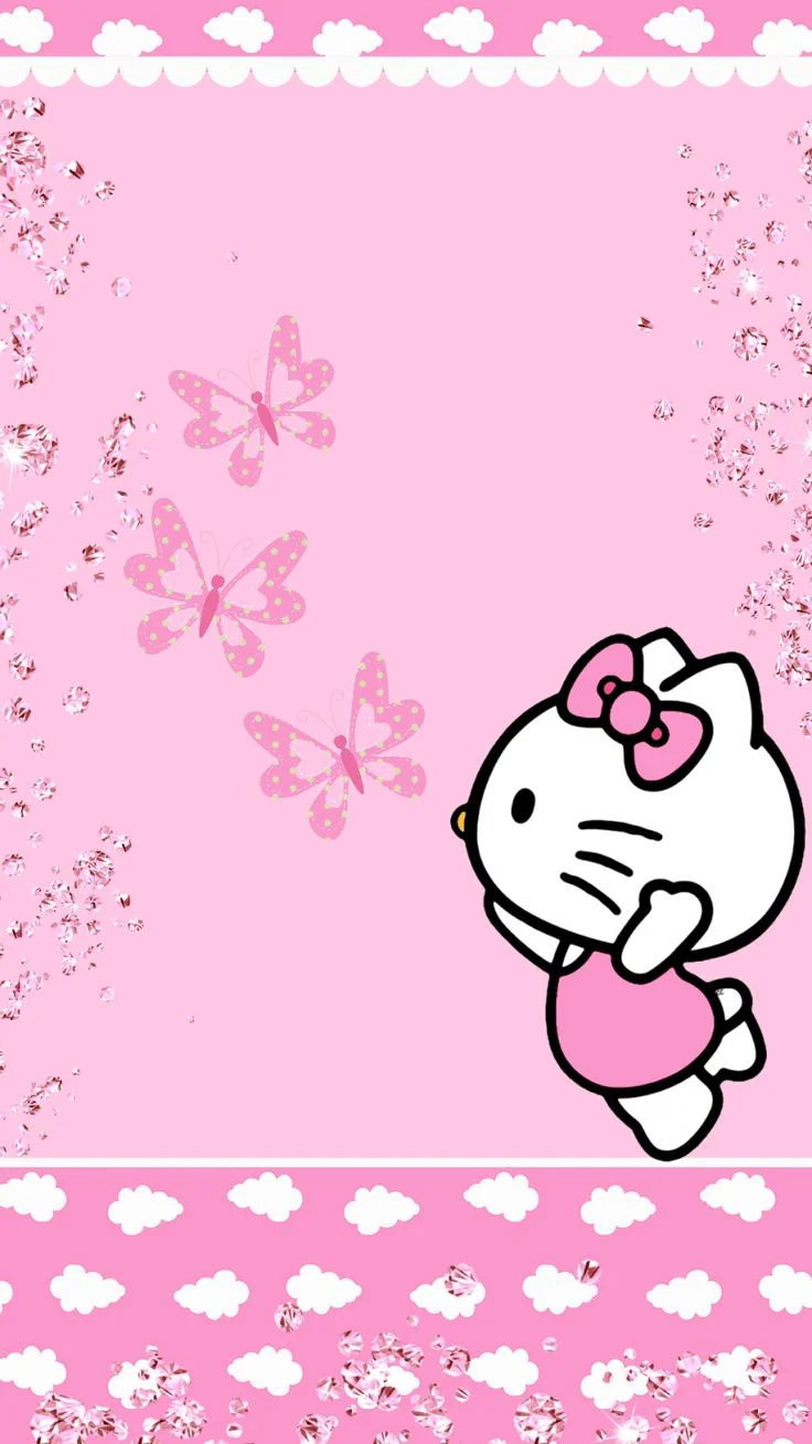ảnh hello kitty dễ thương với bướm và hiệu ứng lấp lánh