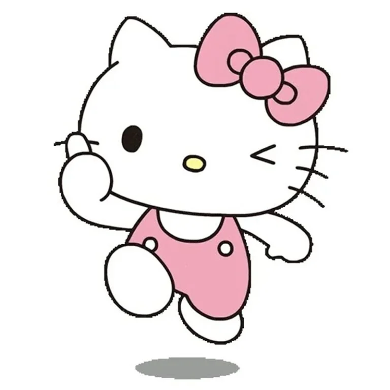 Ảnh Hello Kitty hoạt hình dễ thương đang nhảy nhót trên nền trắng