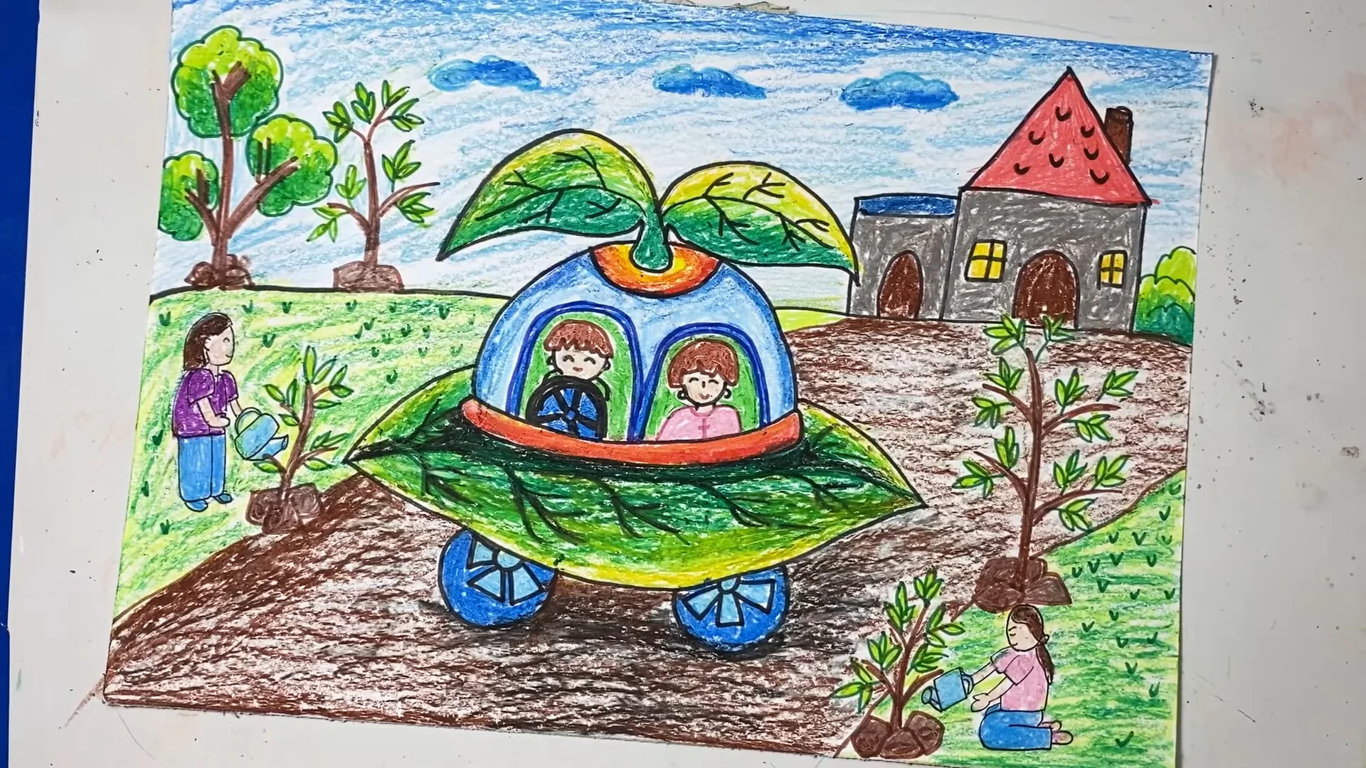 Tranh vẽ ngôi nhà hình cây xanh ý tưởng vẽ