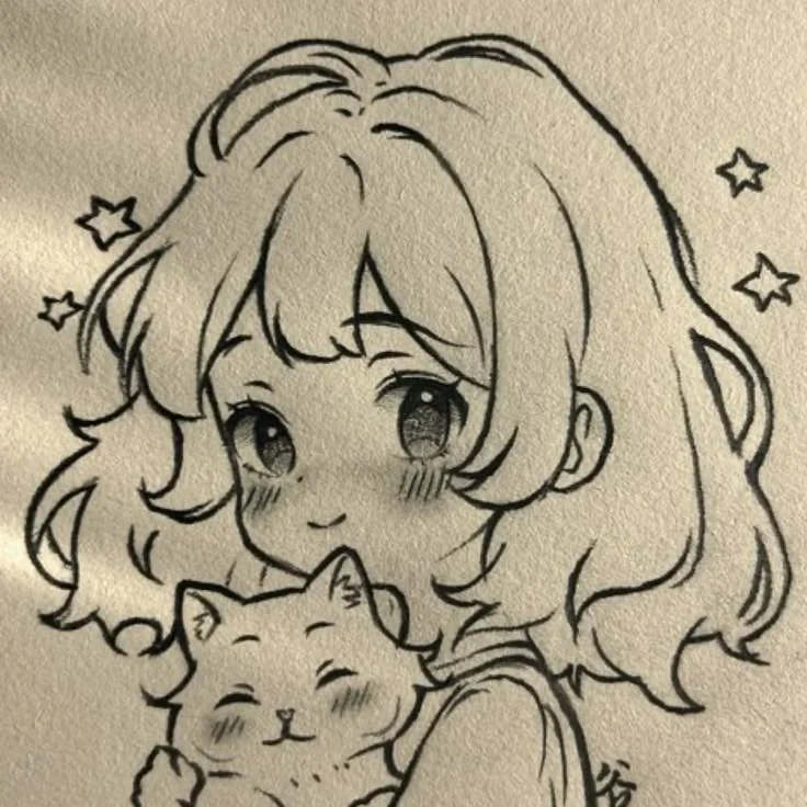 ý tưởng vẽ nhân vật anime chibi ôm mèo dễ thương trên giấy