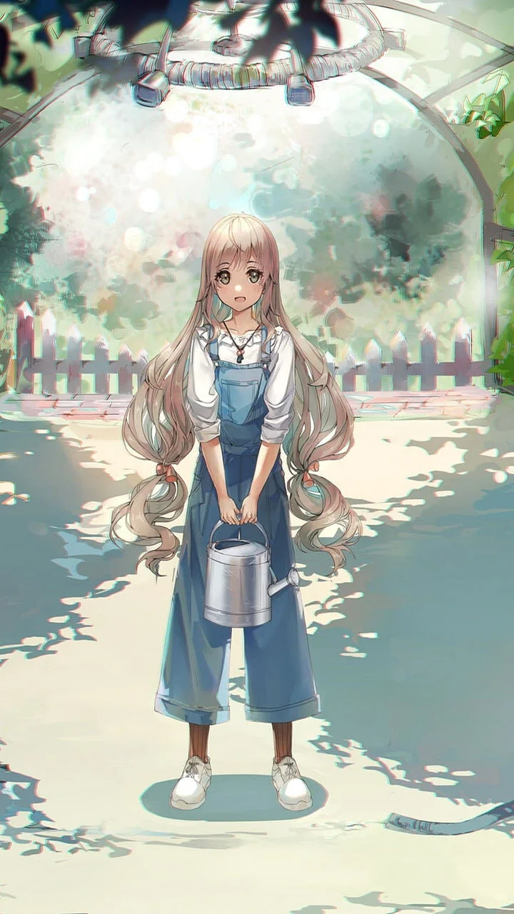 Hình nền cute nữ phong cách anime đứng dưới cổng hoa
