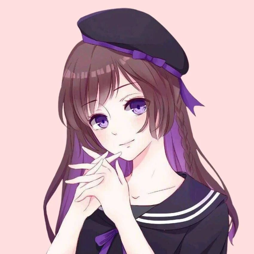 Ảnh avatar fb cô gái anime xinh xắn với mũ nồi và tóc tím
