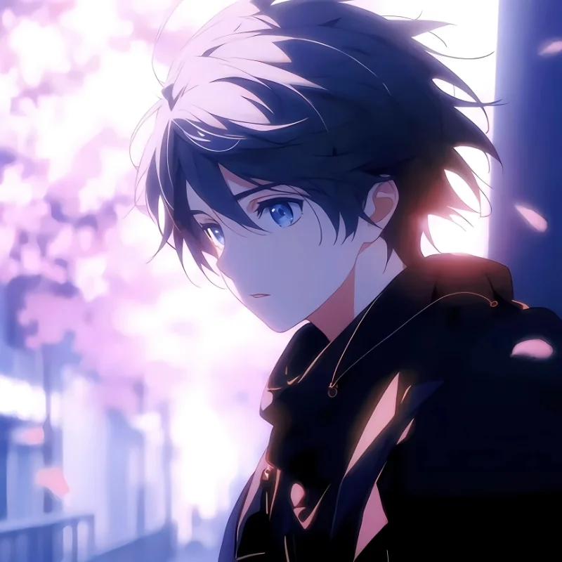 Ảnh avatar fb nam anime lãng mạn dưới tán hoa anh đào