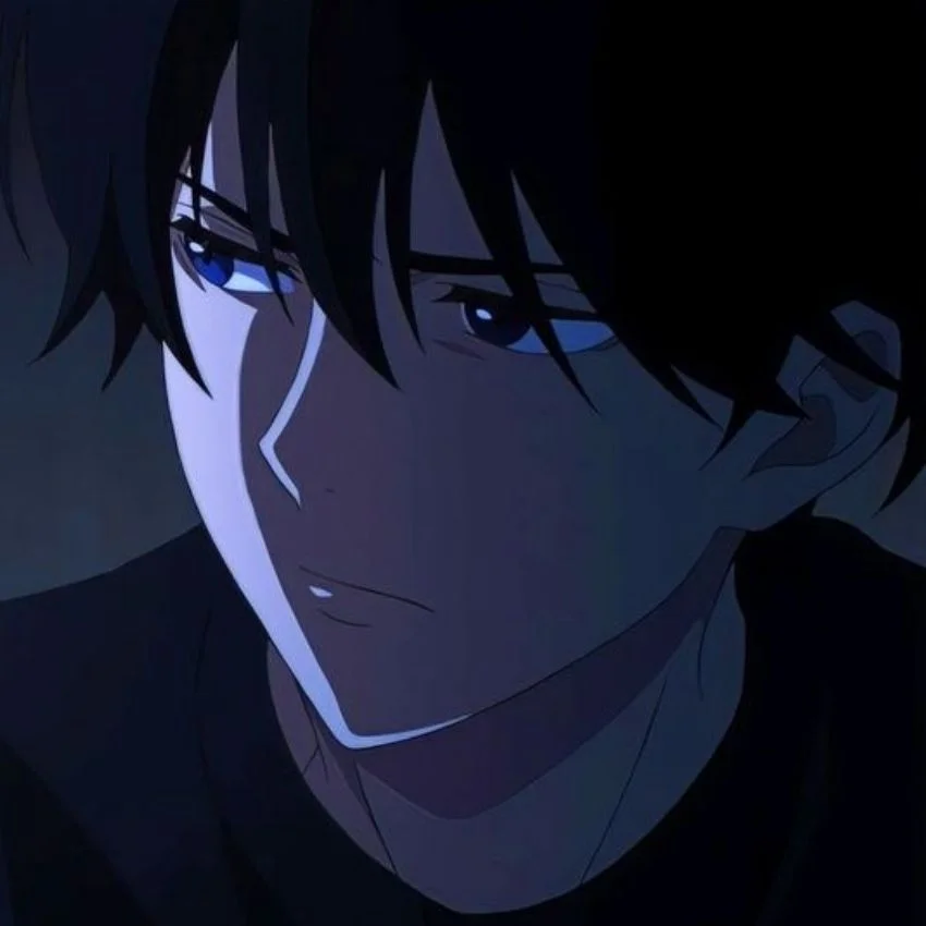 Ảnh avatar fb phong cách anime nam lạnh lùng với tông màu xanh tối