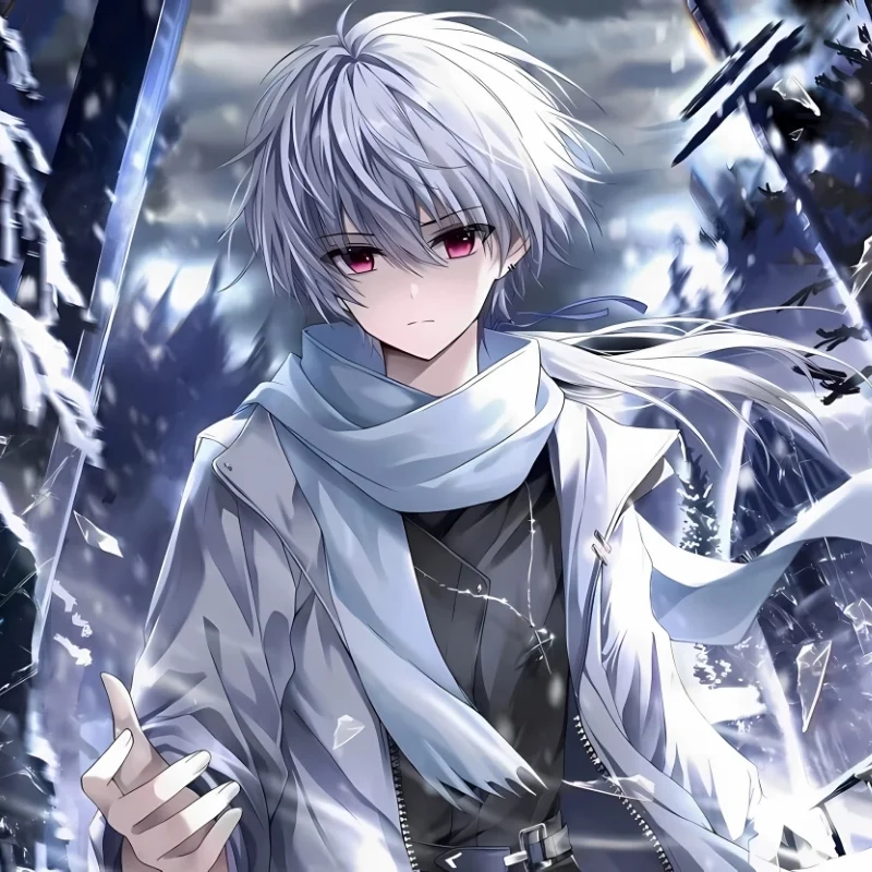Ảnh avatar FB nam anime tóc trắng trong mùa đông